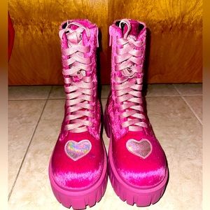 Hot pink fuzzy boots